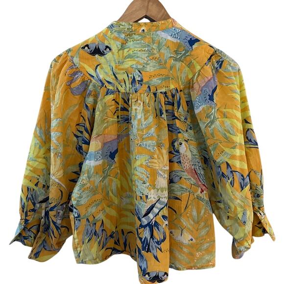 Anthropologie Maeve Balloon Sleeve Tropical Bird Button Down Shirt Size XS - Picture 3 of 10